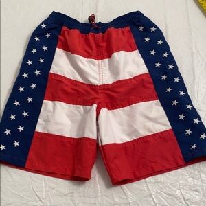 Heartstrings American Flag red white blue swim trunks 12